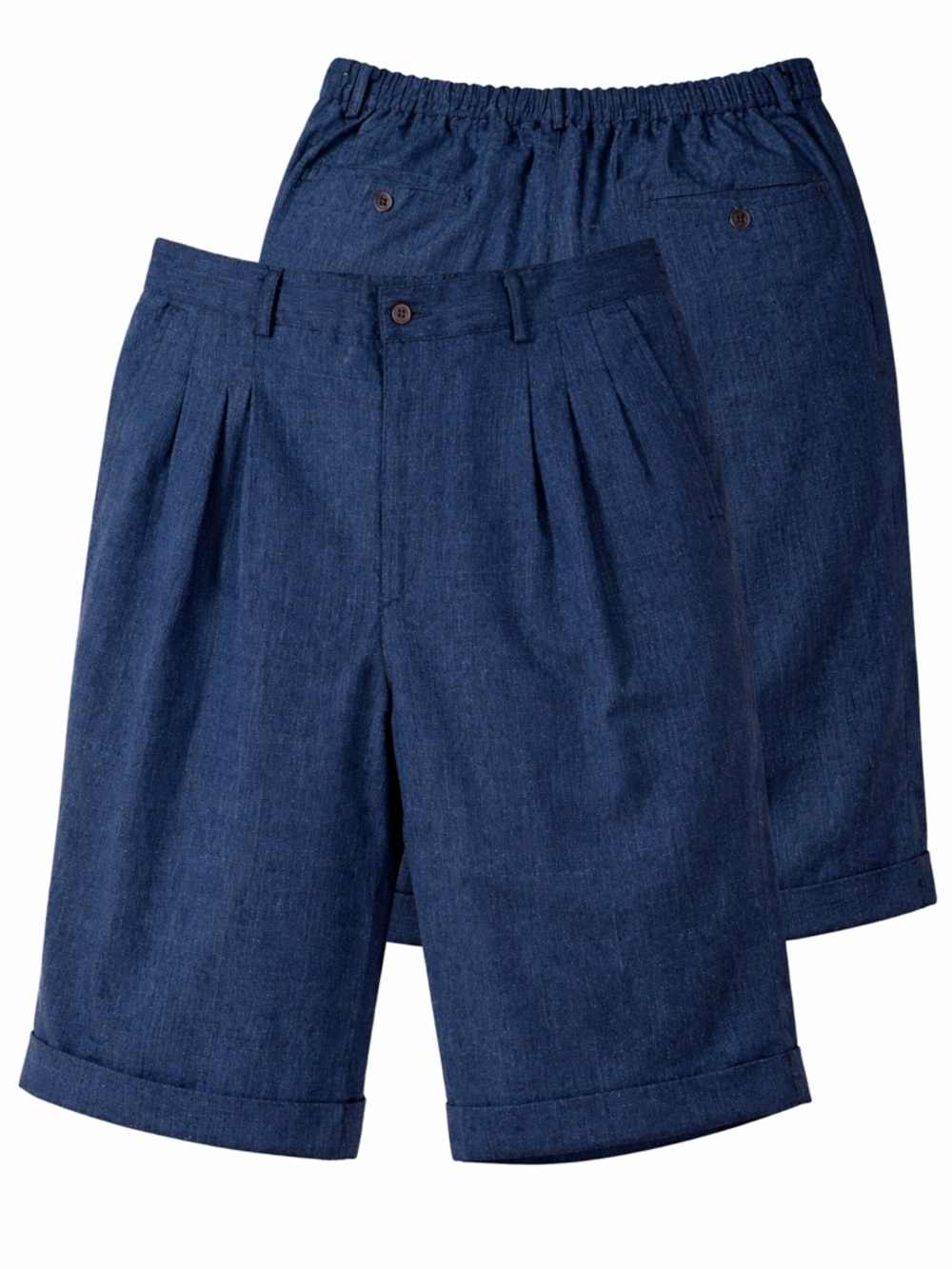 Pleated Bermuda Shorts in Deep Navy Blue